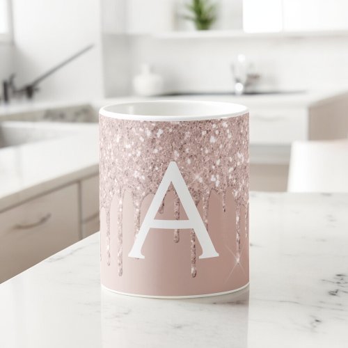 Rose Gold _ Pink Sparkle Glitter Monogram Name Coffee Mug