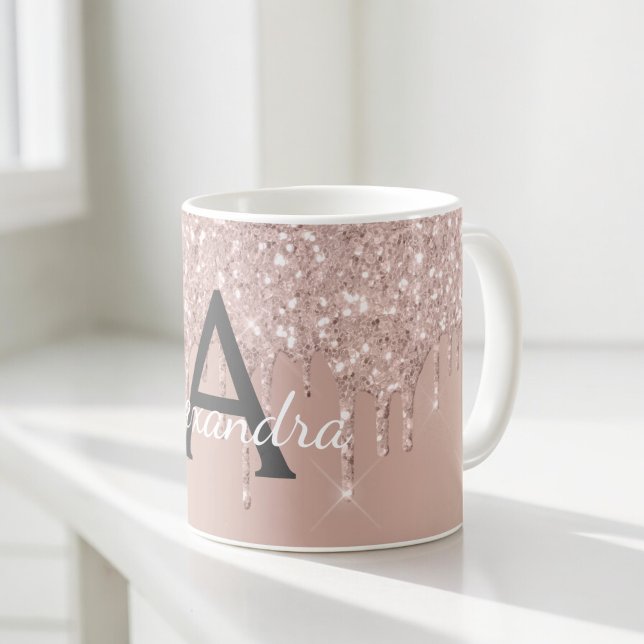 Rose Gold - Pink Sparkle Glitter Monogram Name Coffee Mug (Creator Uploaded)