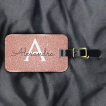 Rose Gold Pink Sparkle Glitter Monogram Name Luggage Tag<br><div class="desc">Rose Gold - Blush Pink Sparkle Glitter Monogram Name and Initial Luggage Tag. This bag tag is perfect for Back to School, Work, or Traveling. The Blush Pink Luggage Tag also makes a great party favor for weddings, birthdays, bridal showers, honeymoons or for a bachelorette party. Please contact the designer...</div>