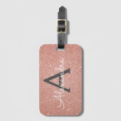 Rose Gold Pink Sparkle Glitter Monogram Name Luggage Tag (Front Vertical)