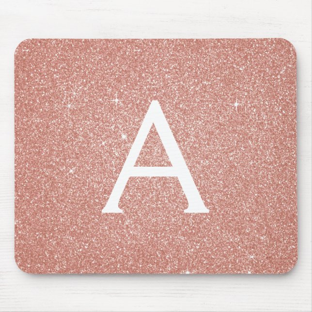 Rose Gold - Pink Sparkle Glitter Monogram Name Mouse Pad (Front)