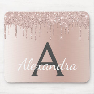 Rose Gold - Pink Sparkle Glitter Monogram Name Mouse Pad