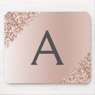 Rose Gold - Pink Sparkle Glitter Monogram Name Mouse Pad