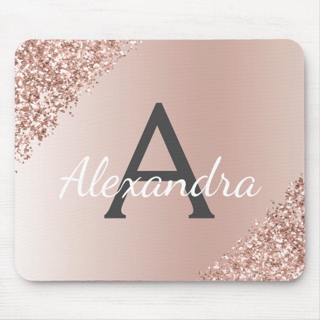 Rose Gold - Pink Sparkle Glitter Monogram Name Mouse Pad (Front)