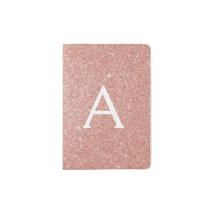 Rose Gold - Pink Sparkle Glitter Monogram Name Passport Holder