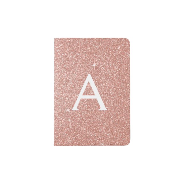 Rose Gold - Pink Sparkle Glitter Monogram Name Passport Holder (Front)
