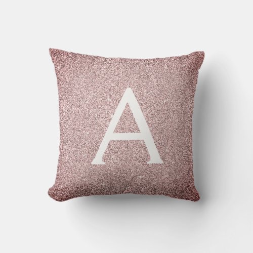 Rose Gold _ Pink Sparkle Glitter Monogram Name Throw Pillow