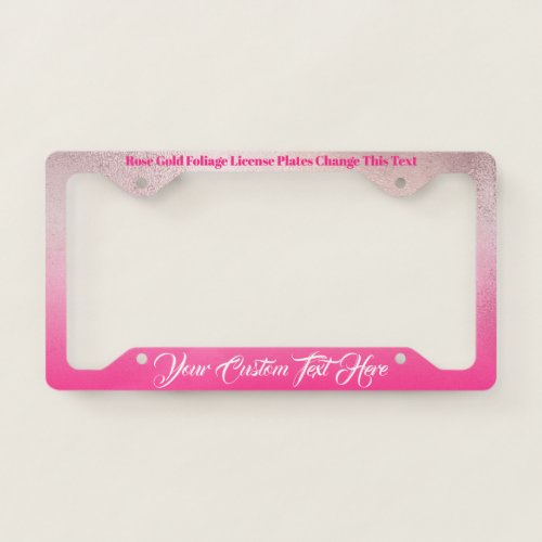 Rose Gold Pink Sparkle License Plate Frame