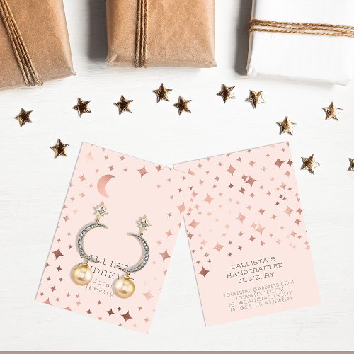 Rose Gold Pink Stars Moon Earring Display Card