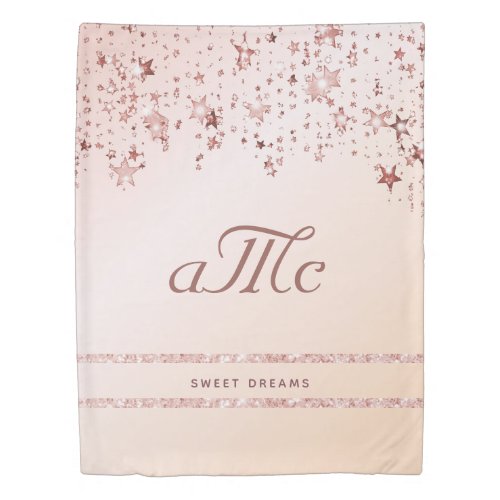 Rose gold pink stars quote couple monogram initial duvet cover