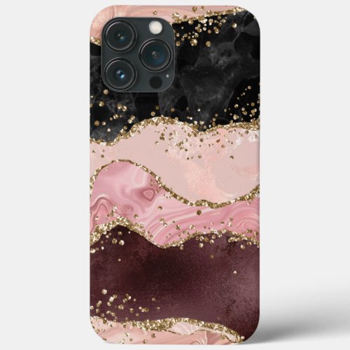 Rose Gold Pink Strata Glitter Glam iPhone 13 Pro Max Case