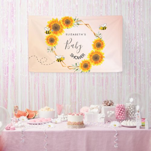 Rose gold pink sunflowers mom to bee Baby Shower Banner