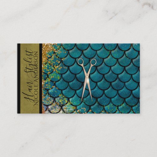 Rose Gold Pink Teal Gold Mermaid Hair Stylist Business Card