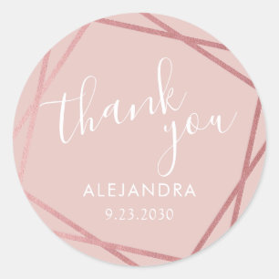 Rose Gold Pink Thank You Geometric Modern Favor Classic Round Sticker