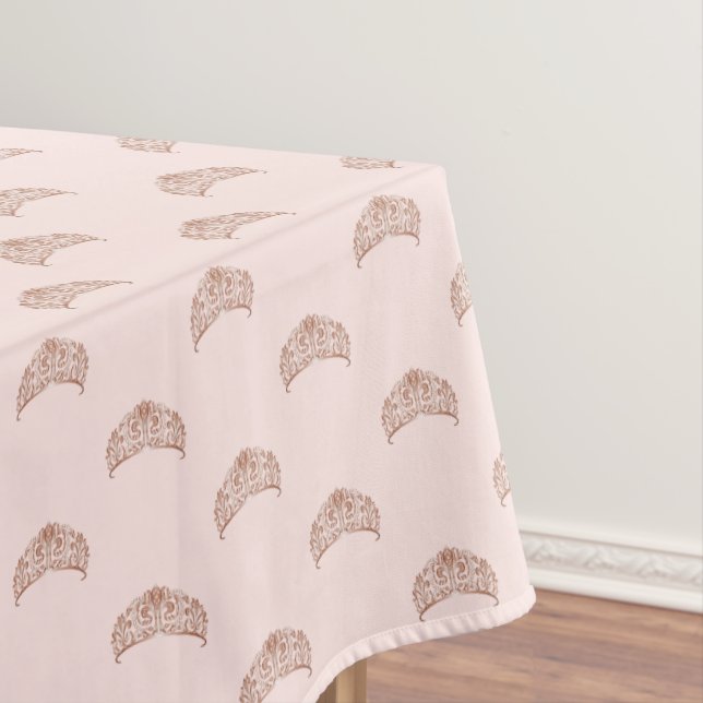 Rose gold pink tiara crown quinceanera birthday tablecloth (In Situ)