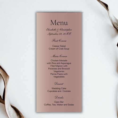 Rose Gold Pink Trendy Modern Wedding Menu