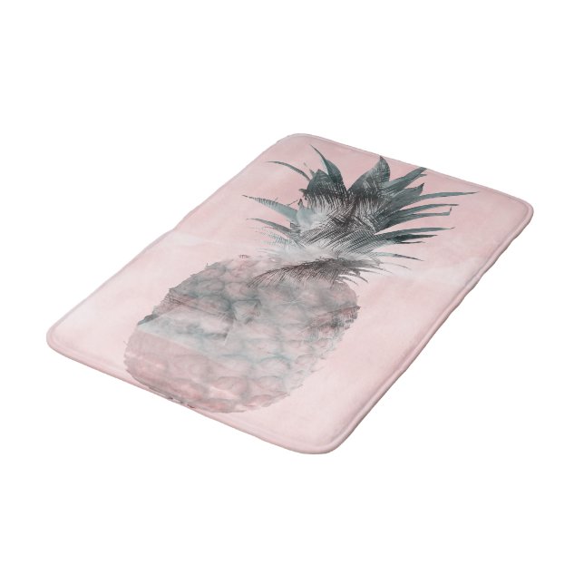 Rose Gold Pink Tropical Summer Pineapple Glam Bath Mat (Angled)