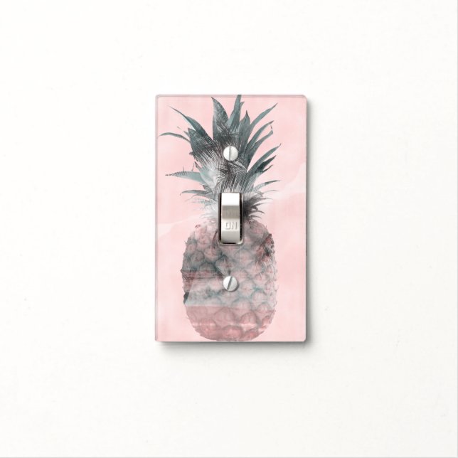 Rose Gold Pink Tropical Summer Pineapple Glam Light Switch Cover (In Situ)