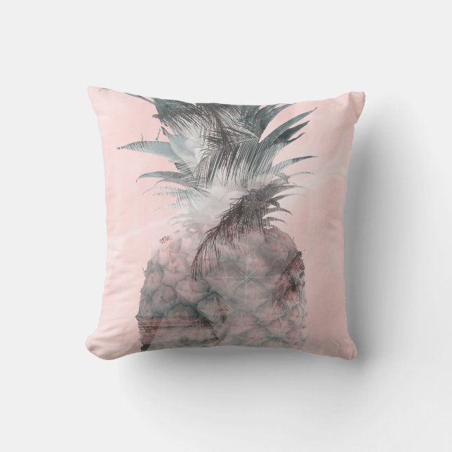 Rose Gold Pink Tropical Summer Pineapple Glam Throw Pillow (Front)
