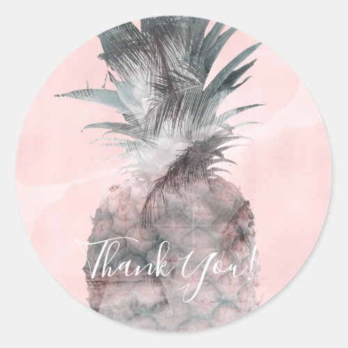 Rose Gold Pink Tropical Summer Pineapple Party Classic Round Sticker