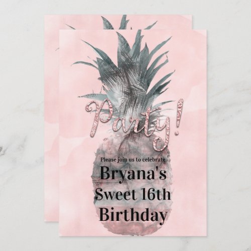Rose Gold Pink Tropical Summer Pineapple Party Invitation