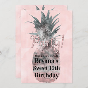 Rose Gold Pink Tropical Summer Pineapple Party Invitation