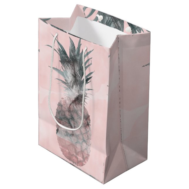 Rose Gold Pink Tropical Summer Pineapple Party Medium Gift Bag (Front Angled)