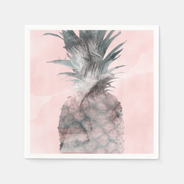 Rose Gold Pink Tropical Summer Pineapple Party Napkins (Front)