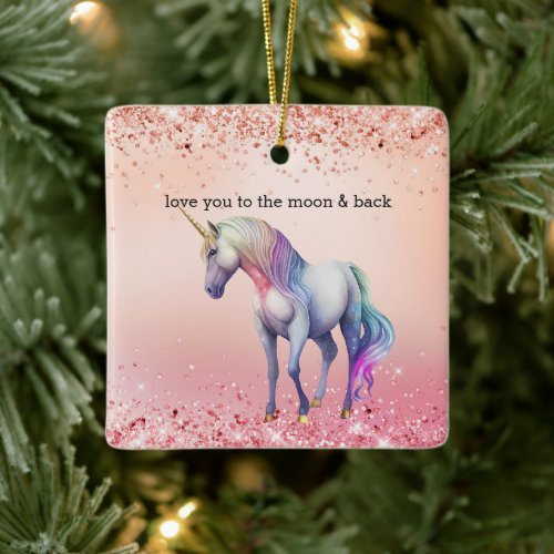 Rose Gold Pink Unicorn Sparkle   Ceramic Ornament