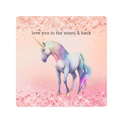 Rose Gold Pink Unicorn Sparkle   Metal Print