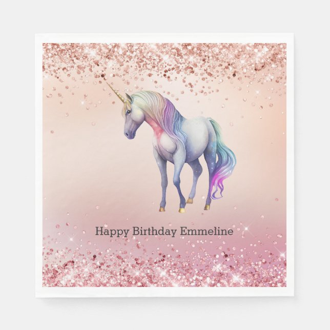 Rose Gold Pink Unicorn Sparkle   Napkins (Front)