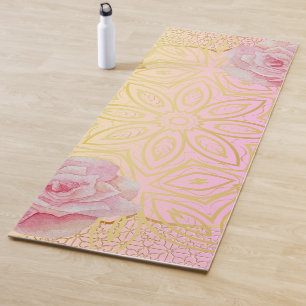 Rose Gold & Pink Water Color Mandala Yoga Mat