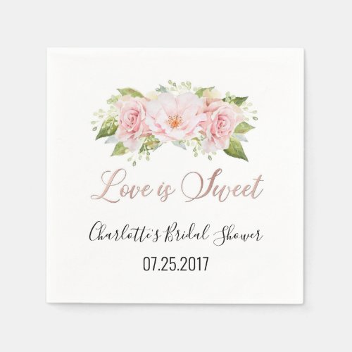 Rose Gold Pink Watercolor Flowers Bridal Shower Napkins