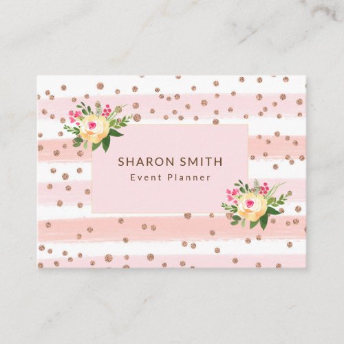 Rose Gold Pink White Glitter Trendy Business Card