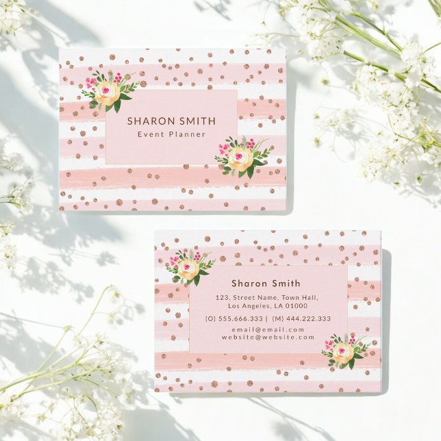 Rose Gold Pink White Glitter Trendy Business Card (Creator Uploaded)