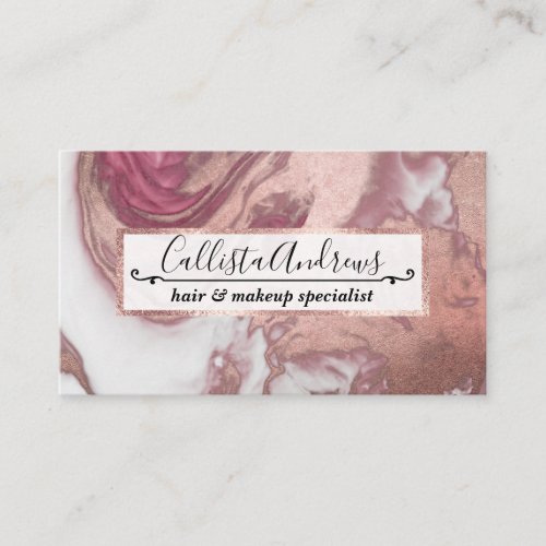 Rose Gold Pink White Painted Girly Abstract Marble Business Card