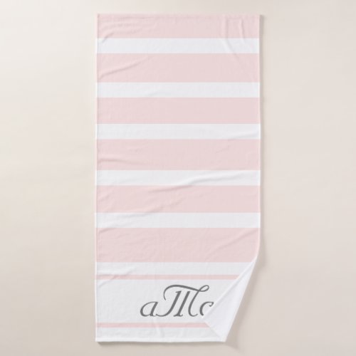 Rose gold pink white stripes couple monogram bath towel