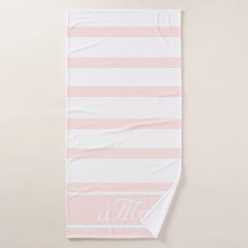 Rose gold pink white stripes couple monogram bath towel