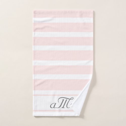 Rose gold pink white stripes couple monogram hand towel 