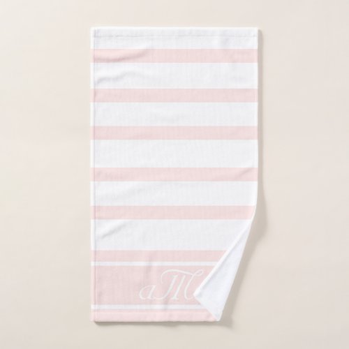 Rose gold pink white stripes couple monogram hand towel 