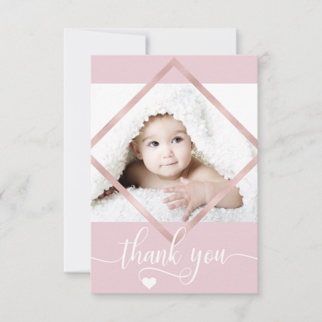 Rose Gold Pink White Thank You Baby Shower | PHOTO Card (Front)