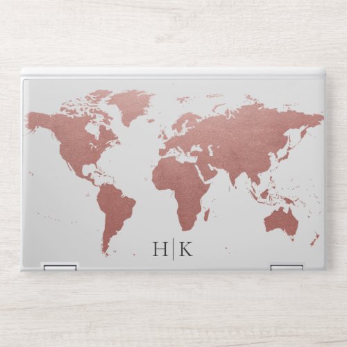 Rose Gold Pink World Map Monogram HP Laptop Skin