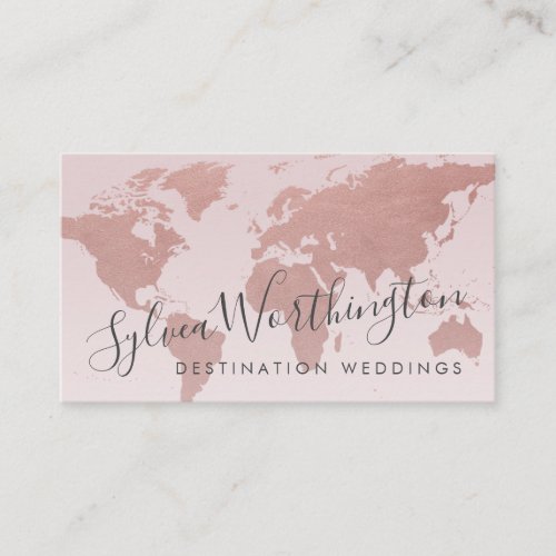 Rose Gold Pink World Map Travel Business Card