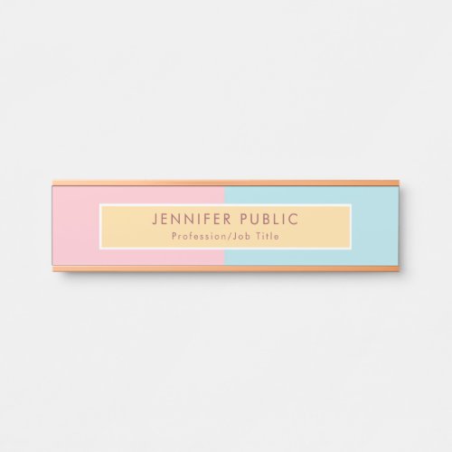 Rose Gold Pink Yellow Blue Modern Stylish Template Door Sign