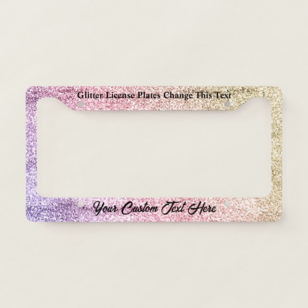 Rose Gold Pink Yellow printed sparkle effect License Plate Frame