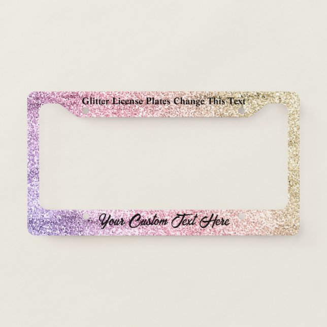 Rose Gold Pink Yellow printed sparkle effect License Plate Frame (Front)