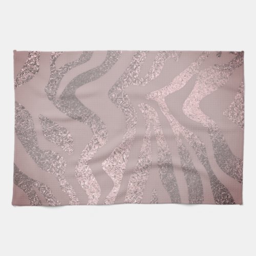 Rose gold pink zebra striped animal pattern kitchen towel