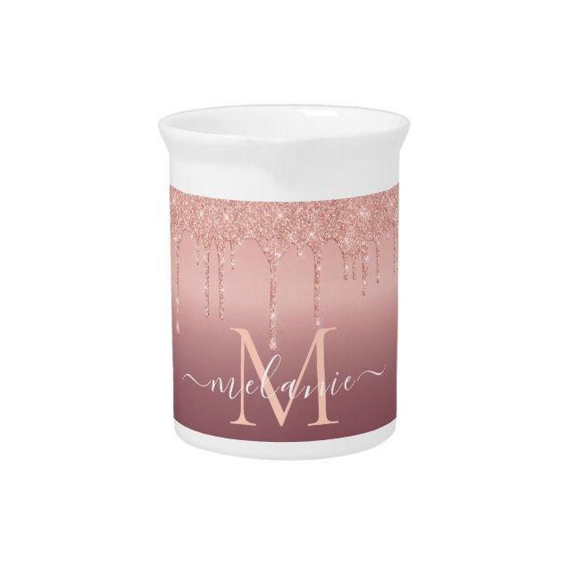 Rose Gold Pitcher with Custom Name and Letter (Front)
