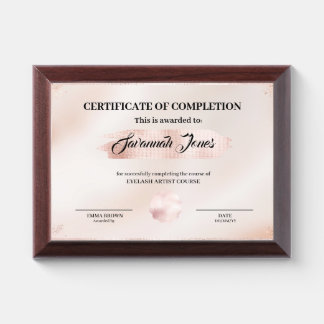 Rose Gold Plaque, Pink diploma, Pink Certificate Award Plaque