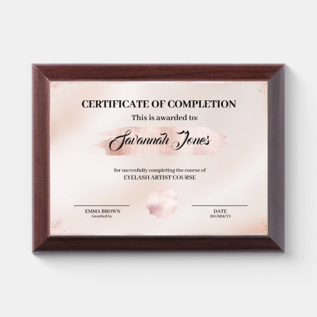 Rose Gold Plaque, Pink diploma, Pink Certificate Award Plaque (Horizontal)